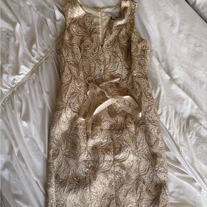 Dressbarn Collection Gold and Cream Patterned Dress